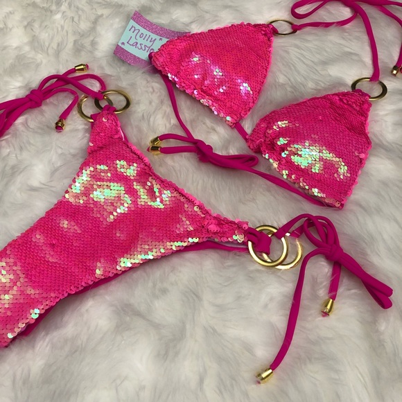 Barbie Pink 💕 Sequin Bikini ✨ Siren Scrunch 💖 - Picture 4 of 8